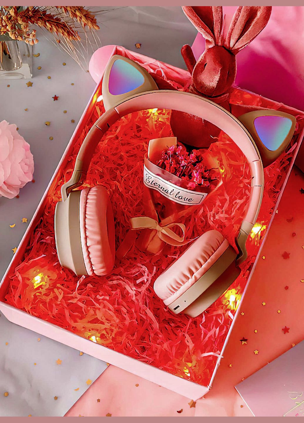 Бездротові дитячі наушники з котячими вушками що мигають BT028C Бежевий 50379 DobraMAMA (306747231)