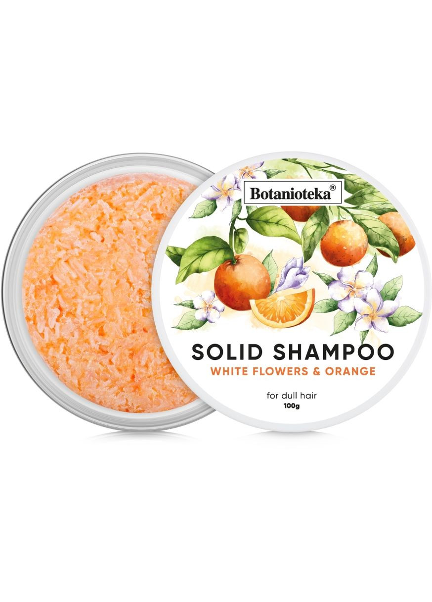 Твердый шампунь для тусклых волос "Апельсин и белые цветы" Solid Shampoo For Dull Hair 90g Botanioteka (369125521)