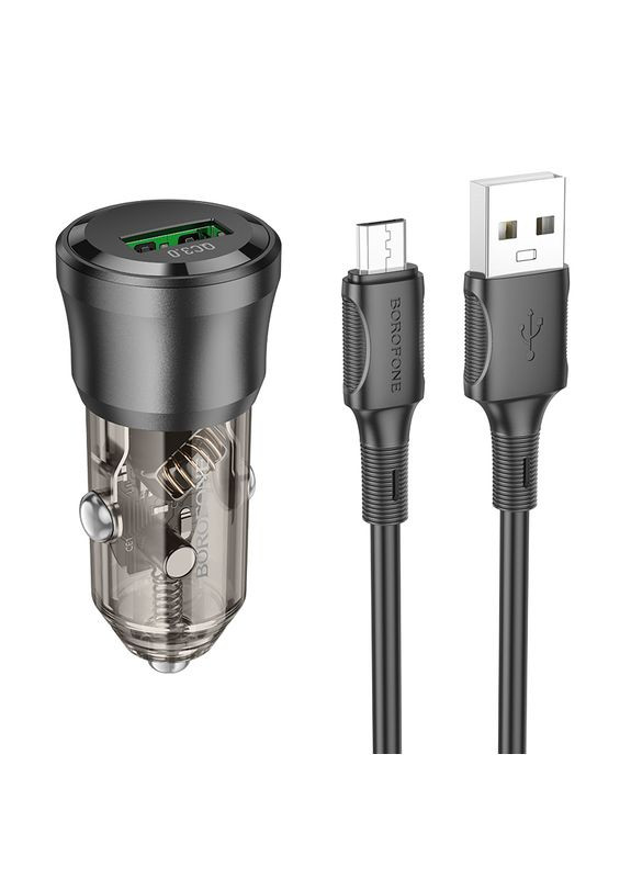 Автомобільний Зарядний Пристрій BZ23 1USB QC18W+Micro Прозоро-чорний Borofone (340913517)