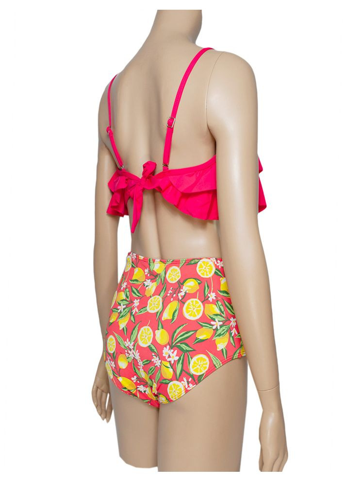 Червоний літній роздільний купальник із рюшами з високими плавками модель 0090 арт.1110 роздільний, топ Samegame