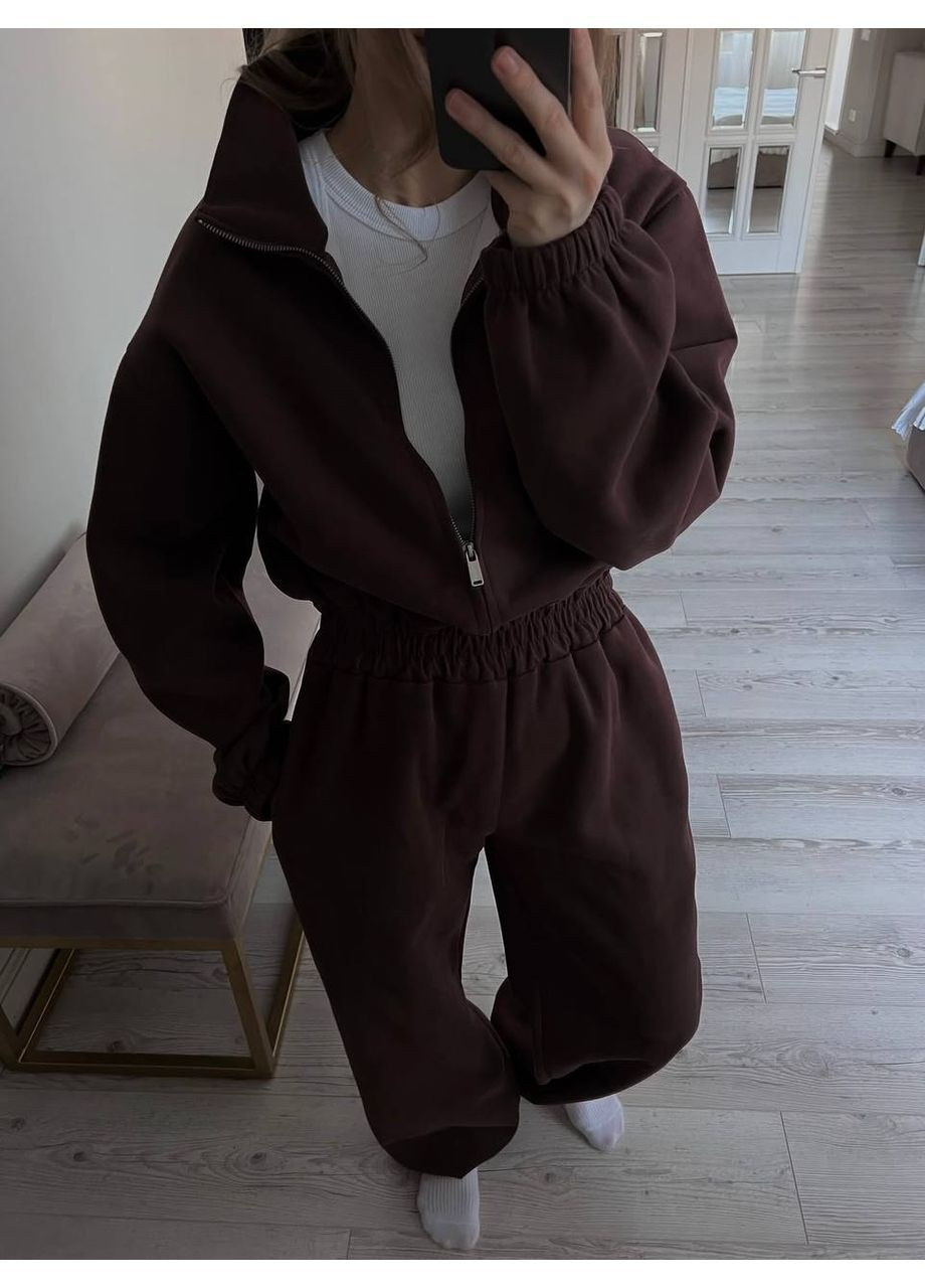 Комбінезон No Brand комбінезон-брюки однотонний коричневий повсякденний, кежуал тринитка з начосом