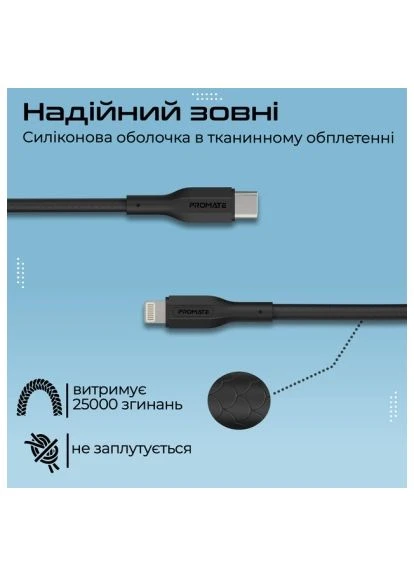 Дата кабель (cablekit-ci) Promate USB-C to Lightning 2.0m (401637329)