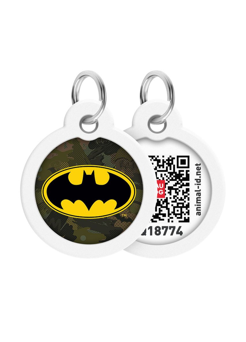 Адреса для собак та котів металевий WAUDOG Smart ID c QR паспортом, малюнок Бетмен круг, 30 мм Collar (322711489)