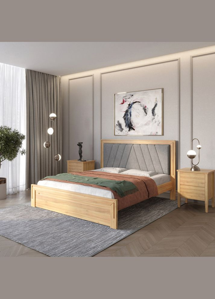 Двуспальная деревянная кровать Торонто Т2/Аляска 93 (серый) 180х200 см (MBG-10024) Mebigrand (368280977)