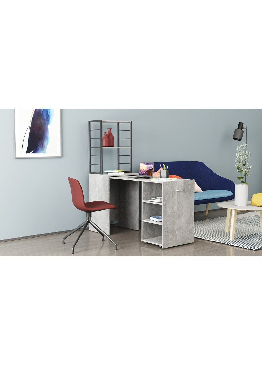 Стіл-тумба трансформер Смарт 4/1 з етажеркою 1430x1450x500 Чорний метал ДСП 16 мм (FRD-105129) Ferrum-decor (361944417)