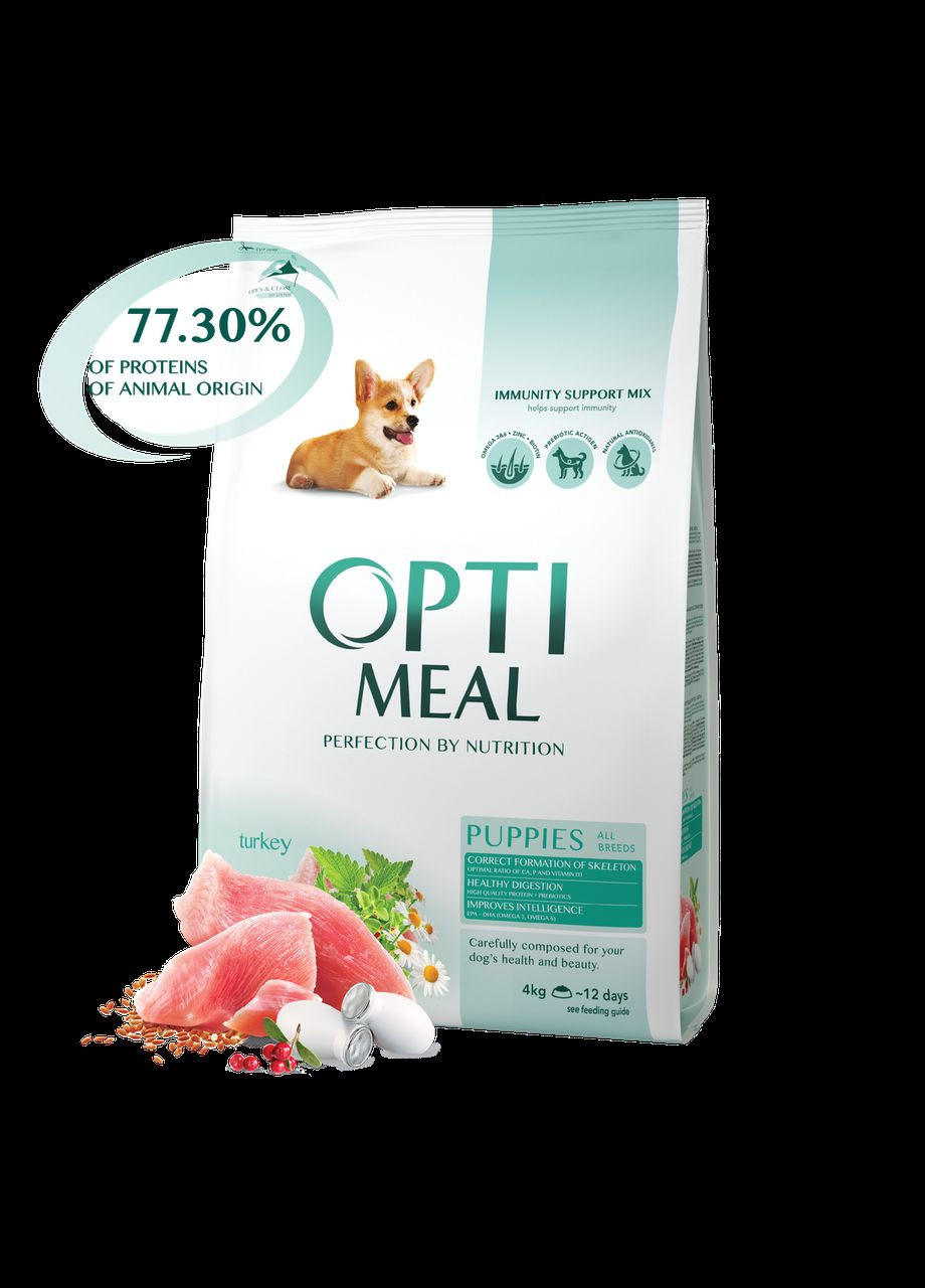 Сухий корм для Цуценят всіх порід з Індичкою 4 кг ОПТИМИЛ Optimeal (278308901)