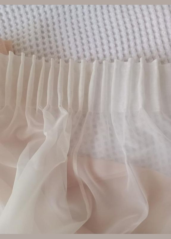 Тюль яркий готовый сшит на окно, гардина на тесьме, три цвета Светло-бежевый, молочный, белый, Комплект 2 шт. 600*270 Hanna (321997329)