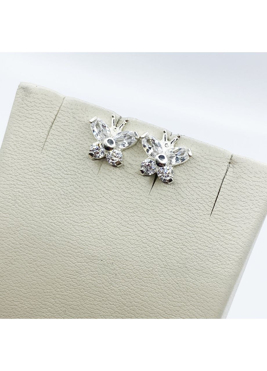 Сережки-пусети срібні з кубічним цирконієм "Метелики" 1,38 г No Brand (369736853)