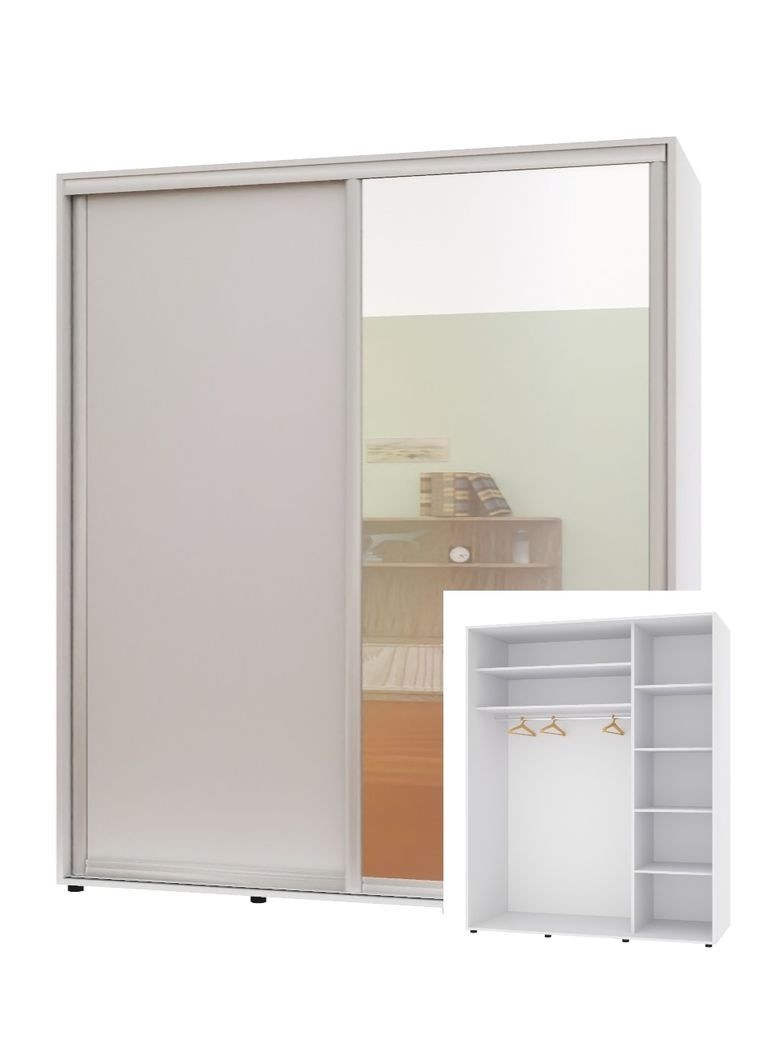 Шафа-купе дводверна 170*45*240 см Білий ДСП + Дзеркало Стандарт Комфорт Меблі (360472465)