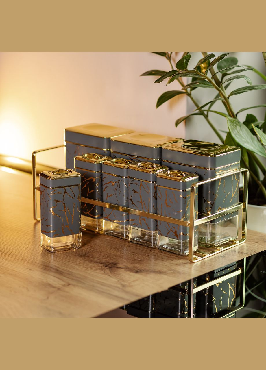 Набір ємностей для зберігання 8 штук по 650/150 мл на металевій підставці, сірий Yiwu (325686407)