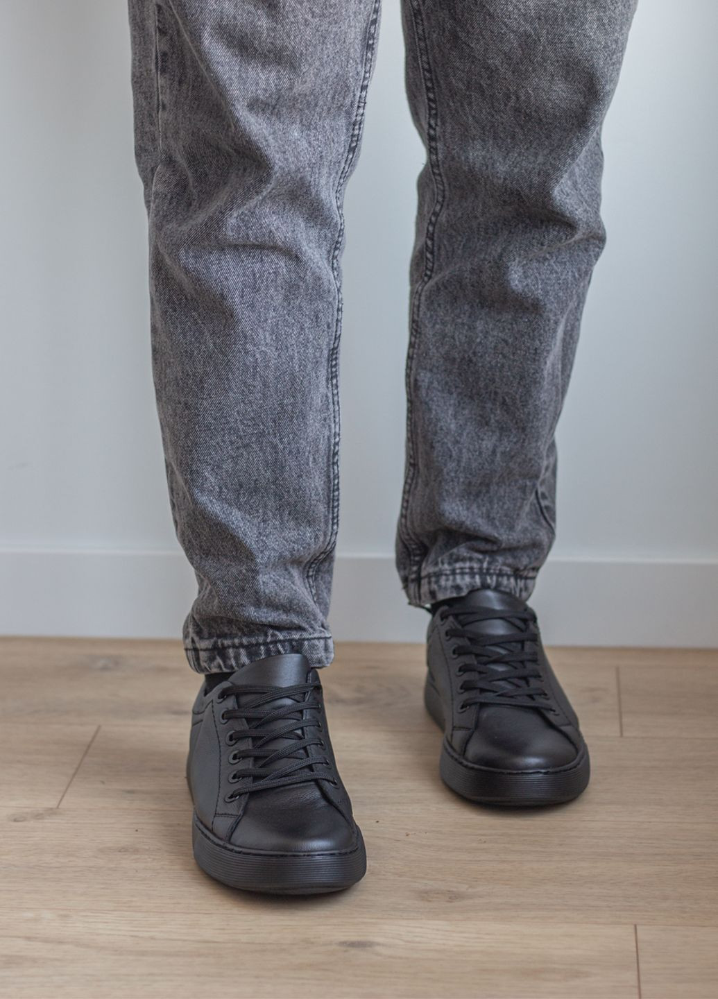 Чорні кеди чоловічі з натуральної шкіри No Brand 5316