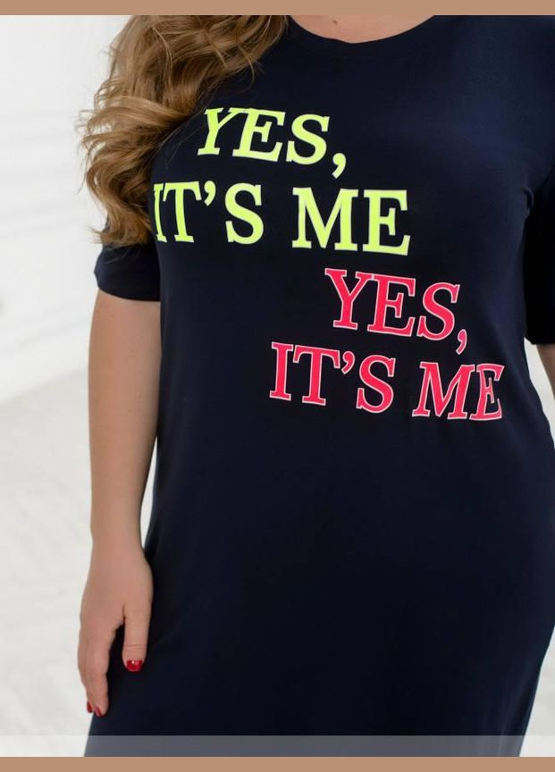 Темно-синее джинсовое платье женское леди совершенство летнее 278 темно-синий, 54 Sofia с надписью