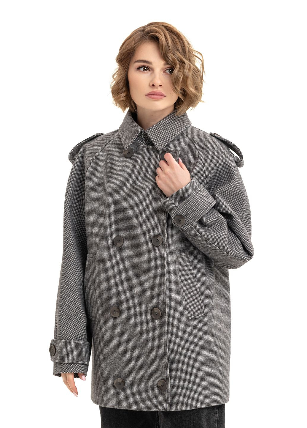 Черно-белое демисезонное Пальто Лина черно-белый (микроклетка) Emass