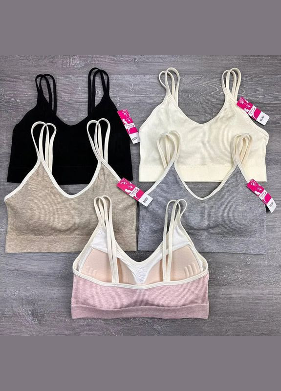 Бежевий топ набір з 5 трикотажних топіків у рубчик із поролоновими чашками та еластичною резинкою — розмір free No Brand без кісточок