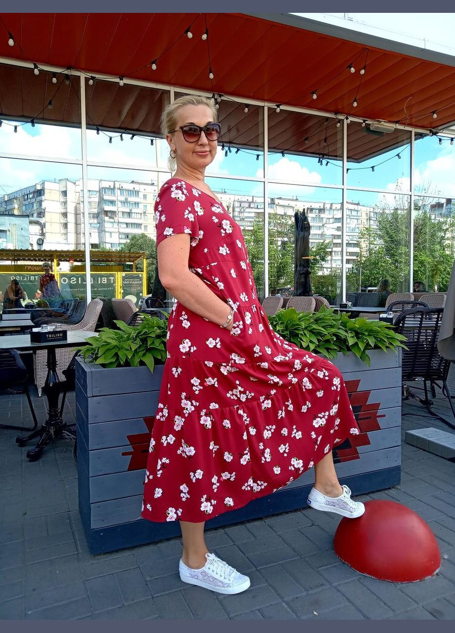 Бордовое кэжуал платье штапельная вишня 2 Льва