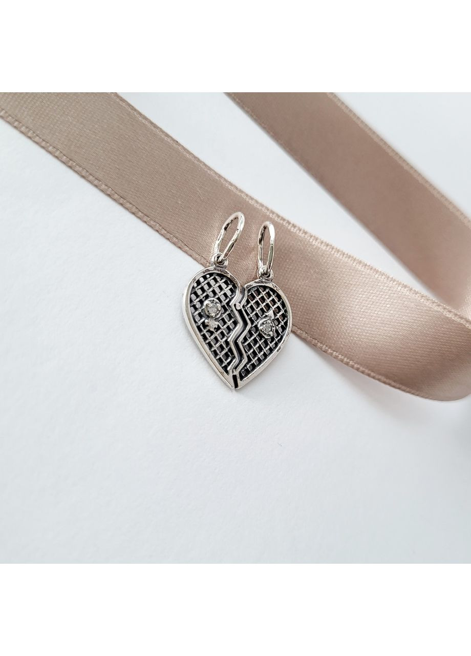 Серебряная парная подвеска Два Сердца с белыми камнями черненое серебро 925 проба 3210 1.64г No Brand (306741424)