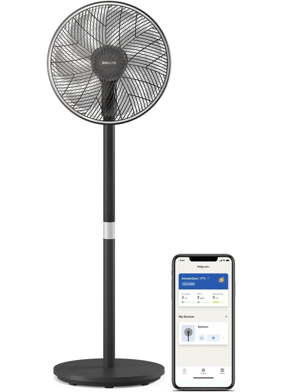 Вентилятор напольный Series 3000, 40см, 48Вт, управление через смартфон, регулировка высоты, Philips (342114014)