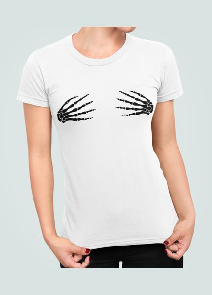 Женская футболка с принтом Руки скелета на груди Stedman - (319689198)