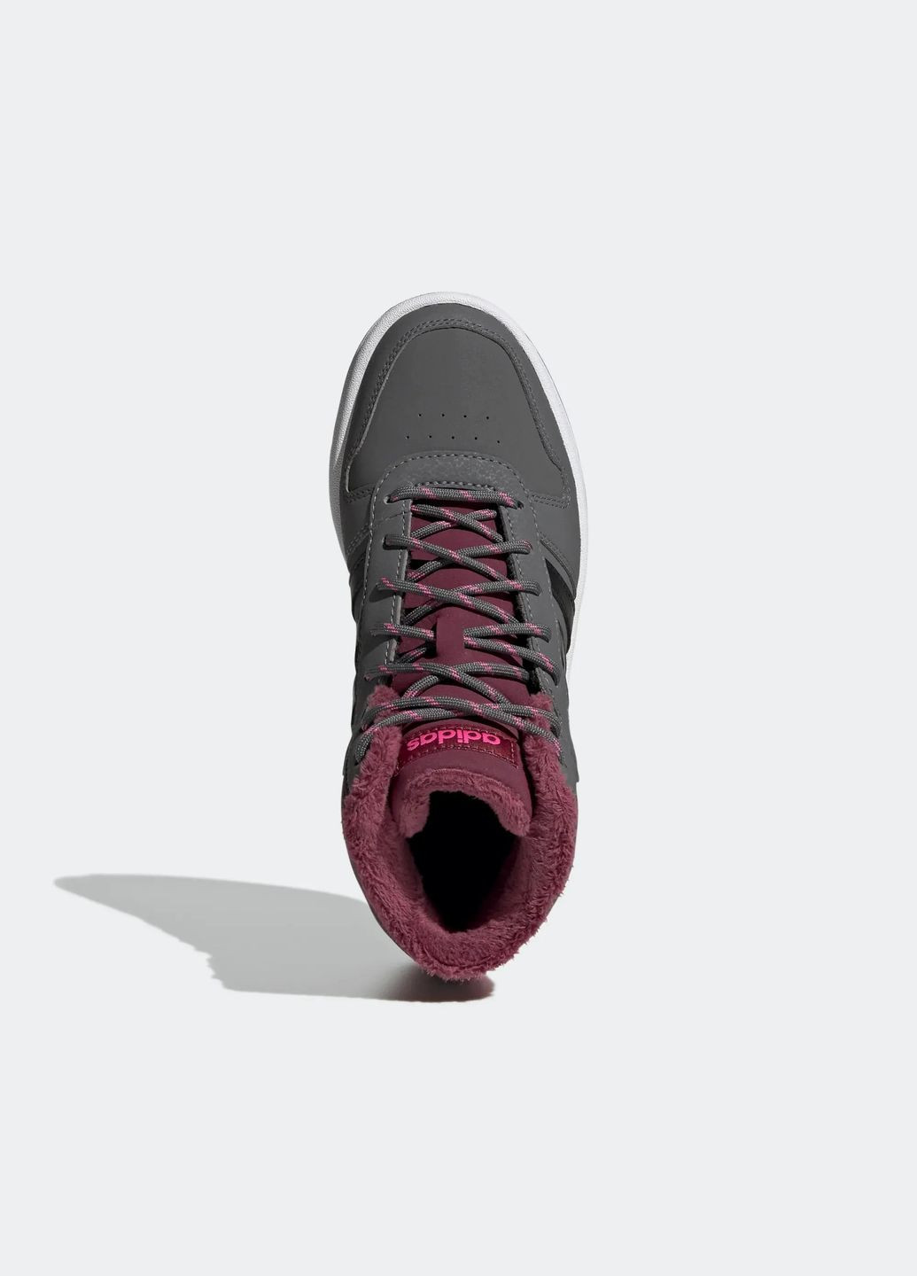 Сірі осінні кросівки kids hoops 2.0 mid grey five/core black/screaming pink р.5.5/38/24.5см adidas