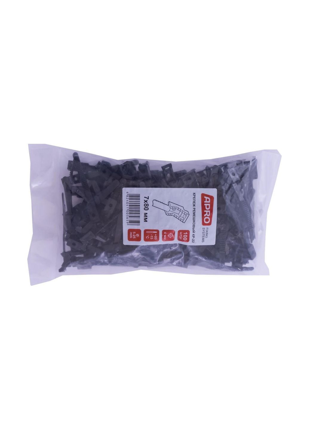 Хомут ремешковый 7 x 80 мм черный для крепежа (100 шт.) Apro (332203464)