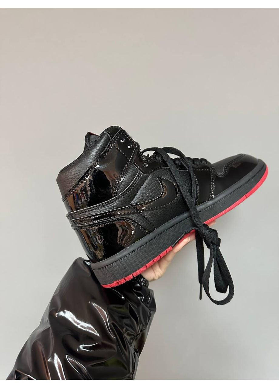 КРОССОВКИ ЖЕНСКИЕ NIKE AIR JORDAN HIGH PATENT BLACK RED НАЙК АИР ДЖОРДАН No Brand чёрные демисезоны (367168843)