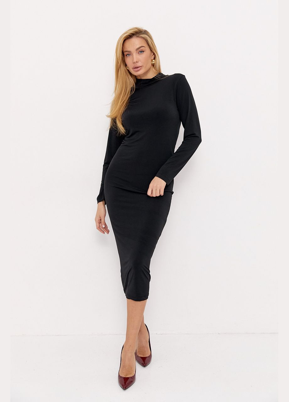 Черное вечернее женское платье меди под горло - зеленый цвет, s (sku_23155) No Brand однотонное