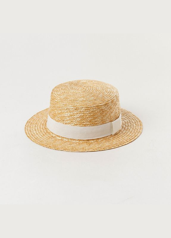 Літній солом'яний капелюшок канотьє з білою стрічкою (поля 5 см) No Brand (293943119)