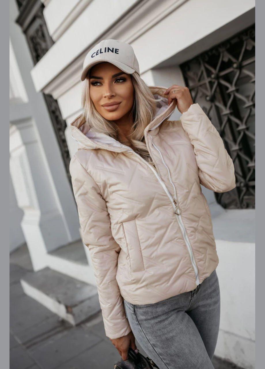 Бежева демісезонна ніжна бежева курточка на силіконі 150+ підкладка, якісна зимова курточка на блискавці з кишенями та капюшоном. No Brand 1050