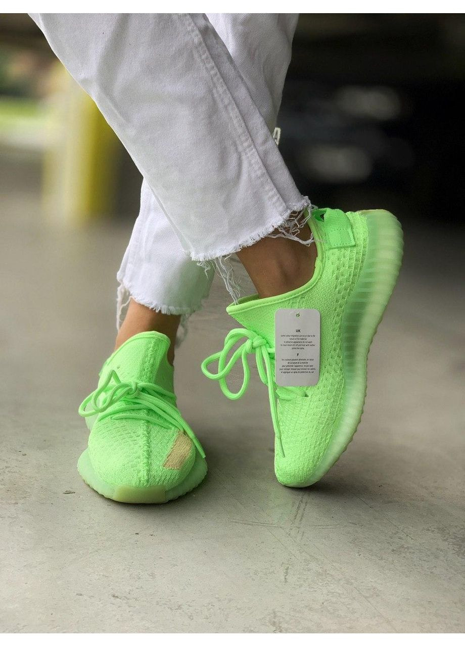 КРОССОВКИ ЖЕНСКИЕ ADIDAS YEEZY BOOST 350 V2 GLOW IN THE DARK АДИДАС ИЗИ БУСТ No Brand зелёные демисезоны (367172610)