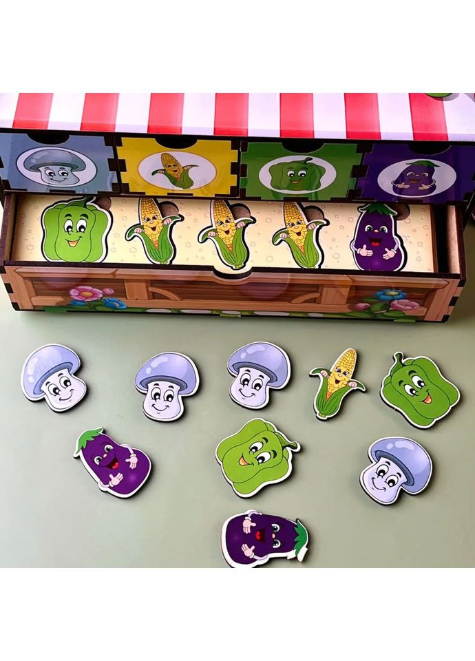 Деревянная настольная игра «Овощи -1» сортер-комодик Ubumblebees (365642343)