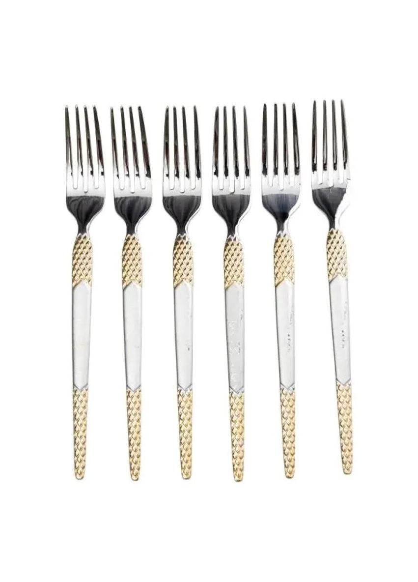Набор десертных вилок 6 штук вилки десертные из нержавеющей стали 15.5 см Серебро с золотом HP-20-40 Yiwu (335809733)