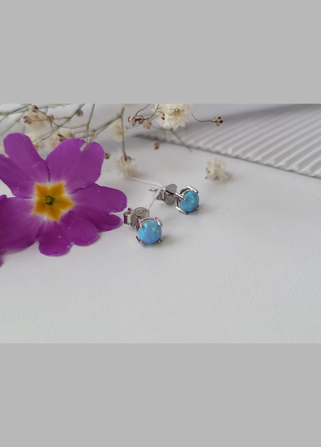 Серебряные сережки гвоздики на фиксаторах с Голубым опалом серебро 925 пробы родированое с2опг/1186 1.00г No Brand (306741765)