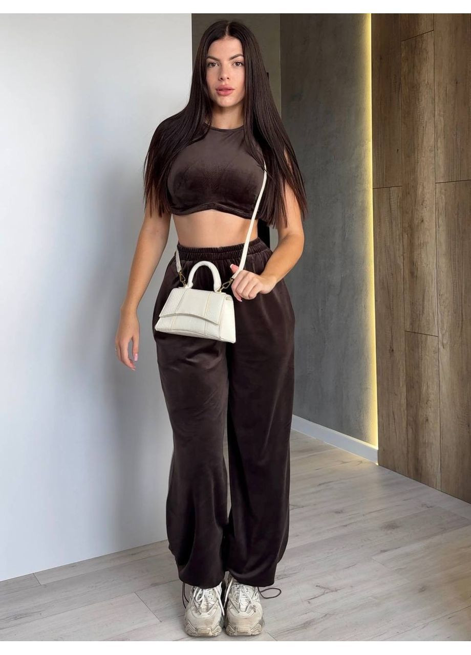 Жіночий велюровий костюм-трійка з топом No Brand Г1469-1259/3 (363839447)