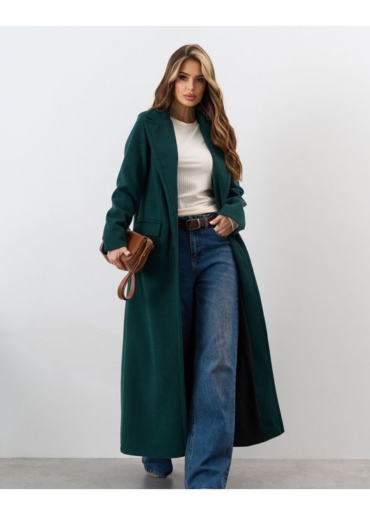 Темно-зелене демісезонне Кашемірове пальто максі довжини однобортне ISSA PLUS