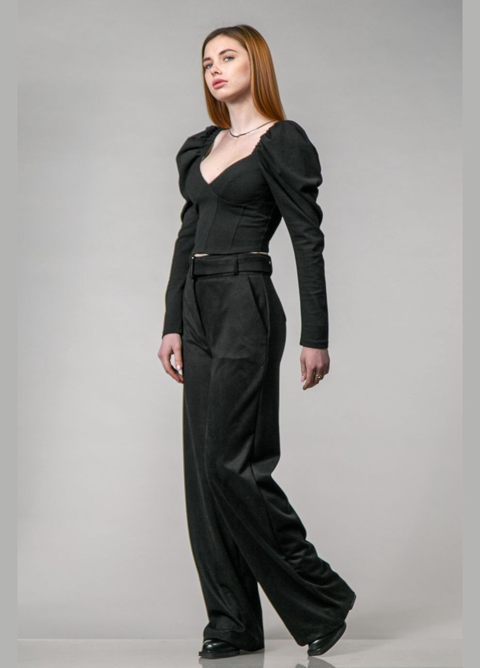 Черная демисезонная блуза-корсет с длинным рукавом CHICLY