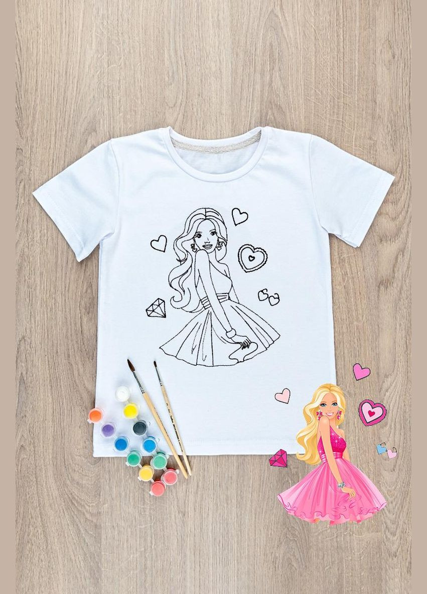 Біла демісезонна футболка-розмальовка дитяча барбі No Brand