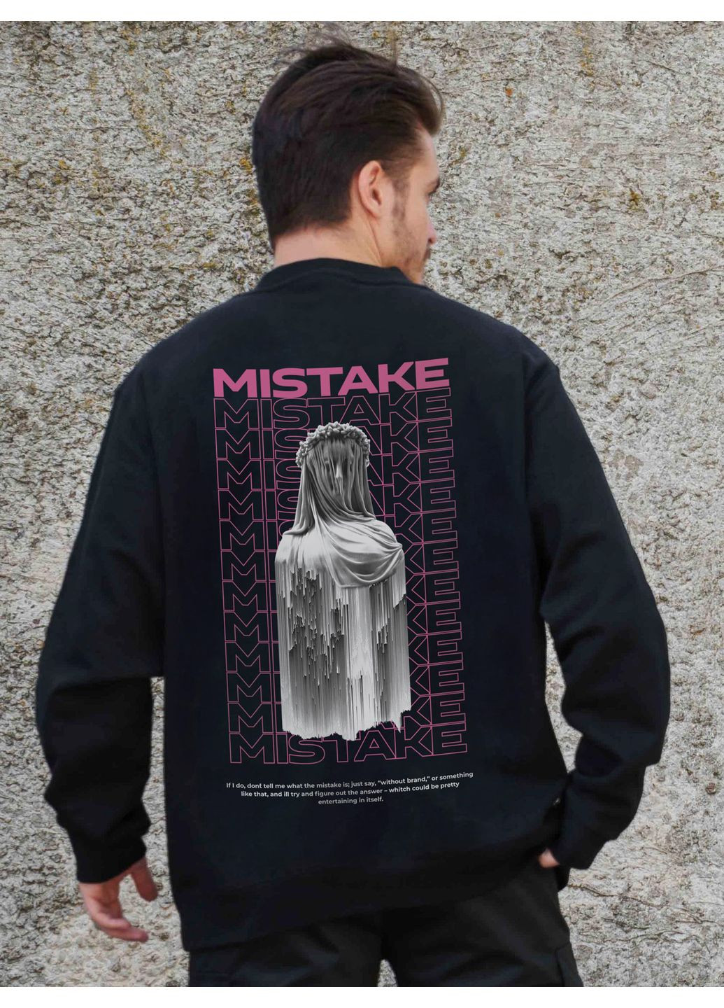 Чорний чоловічий утеплений оверсайз світшот на флісі з принтом mistake Without однотонний без декору (361057480)