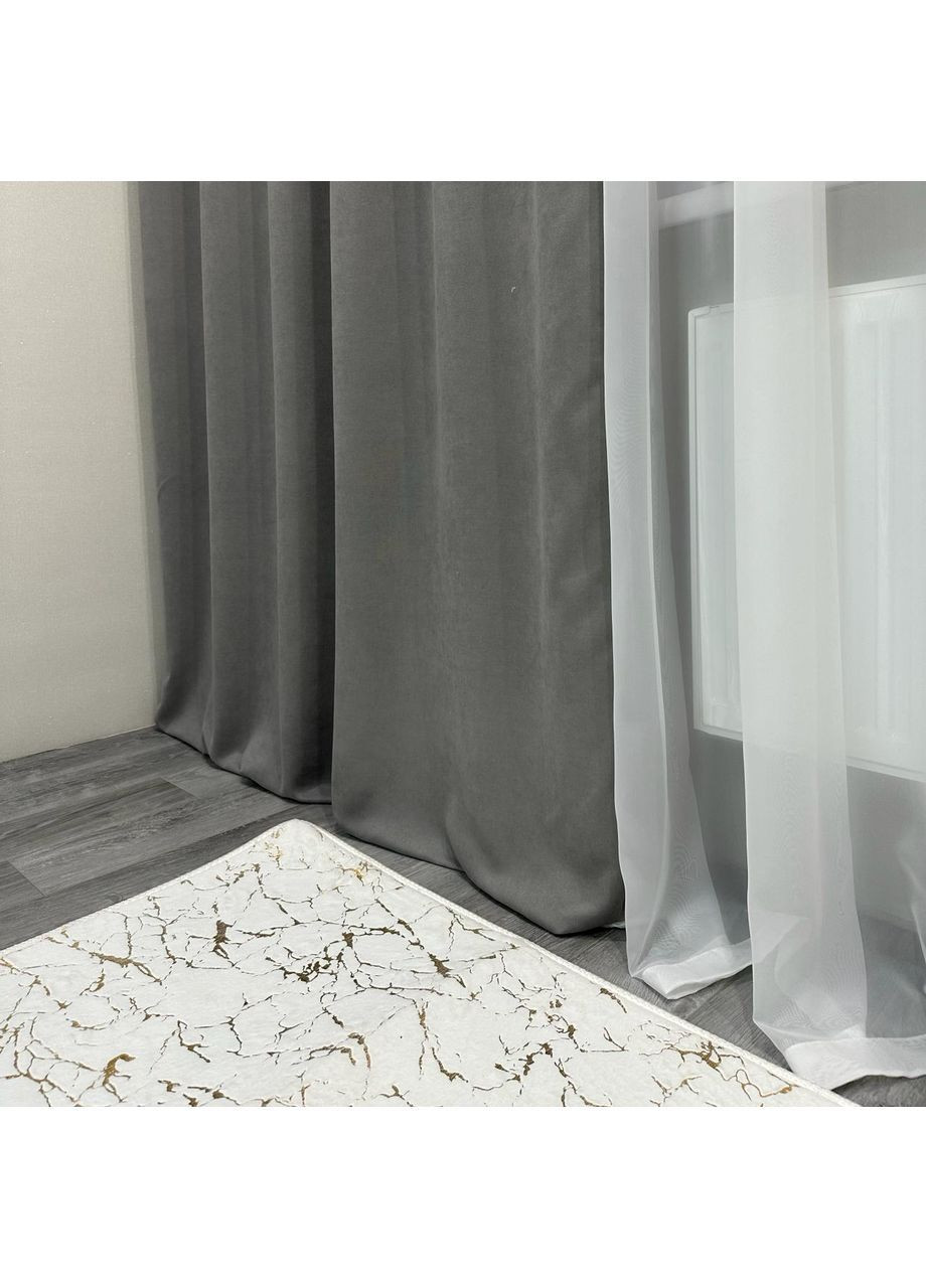 Комплект штор світло сірого кольору мікровелюр "Luxury Touch" (2 шт. по 1.5x2.7 м)- готові на тасьмі. Розкіш та затишок! No Brand (366561113)