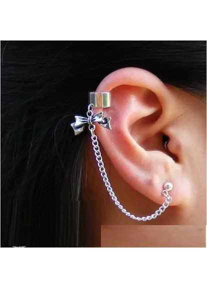 Сережка каф бантик Бант метелик ланцюг з бантиком кліпс на вухо без проколювання вгорі кліпса 1шт No Brand (338436159)