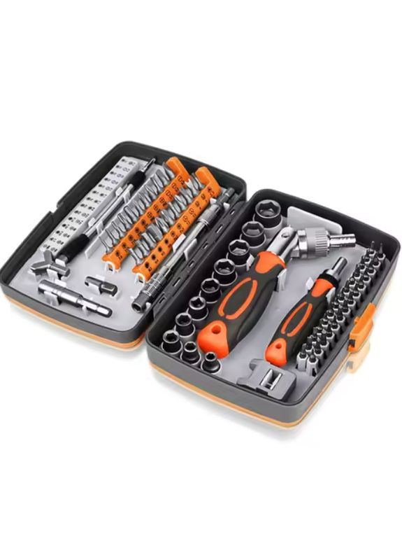 Набір інструментів - гайкових торцевих ключів, викруток з насадками та тріскачкою 68 шт Deli (315148649)