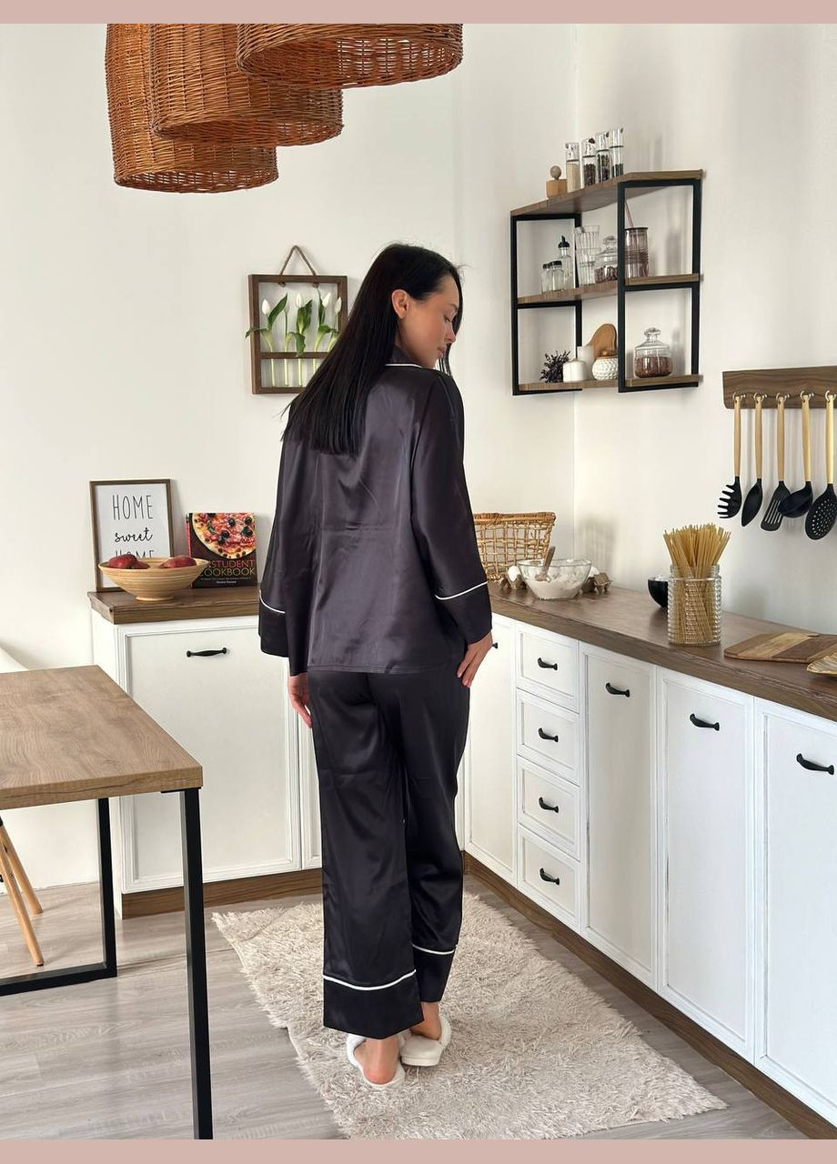 Черная всесезон домашний костюм -пижамка рубашка + брюки Vakko