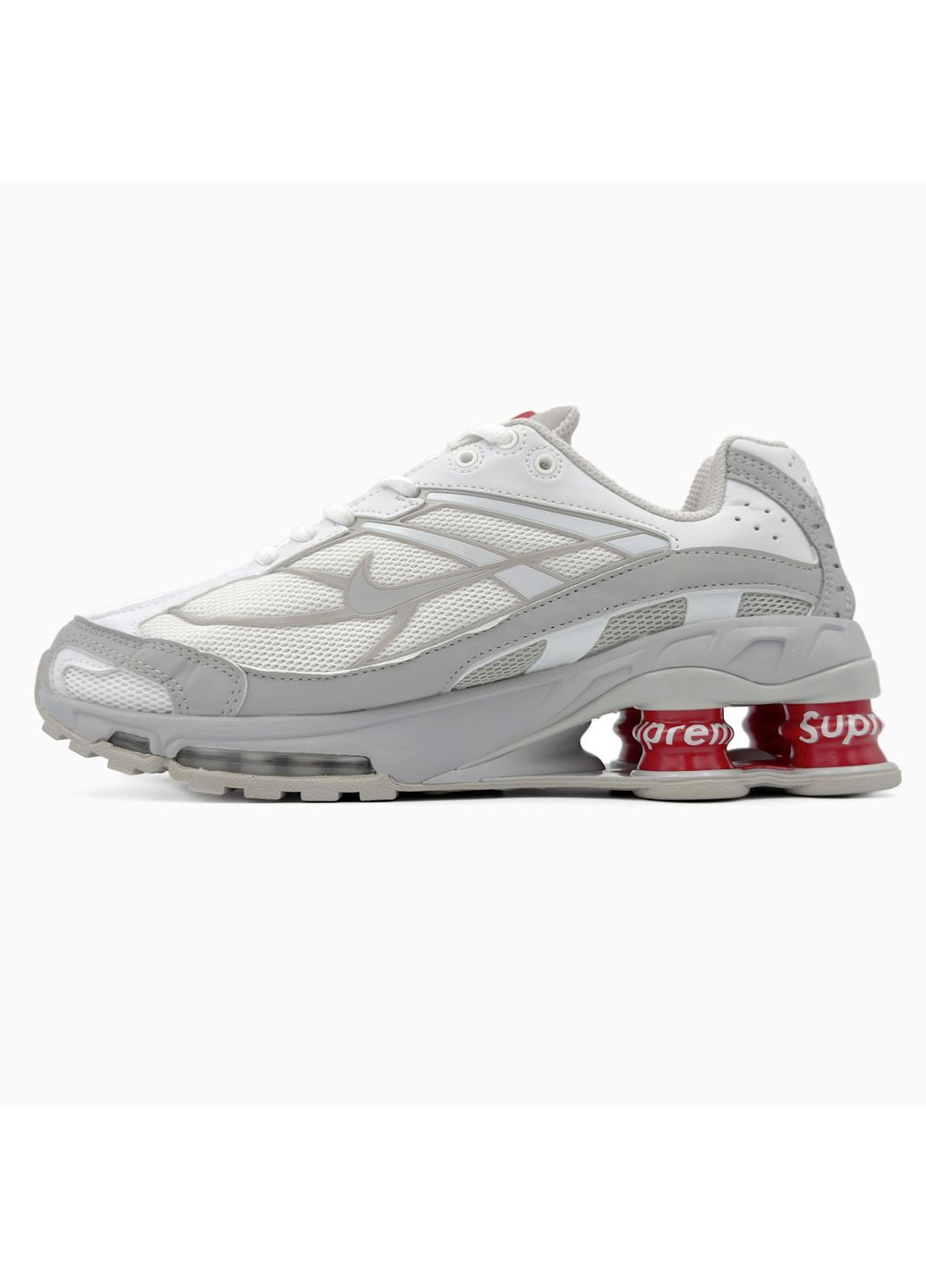 Серые демисезонные кроссовки мужские nike supreme shox ride 2 grey / white найк суприм No Brand