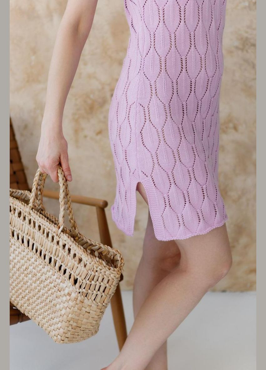 Сиреневое кэжуал ажурное летнее платье Art Knit однотонное
