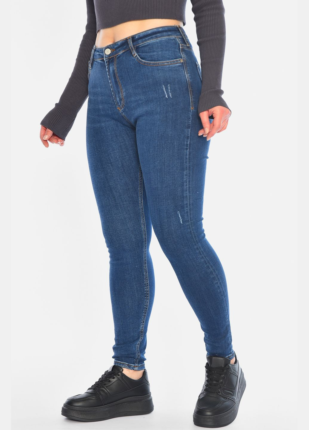 Джинси жіночі скінні темно-синього кольору Let's Shop - (315773867)