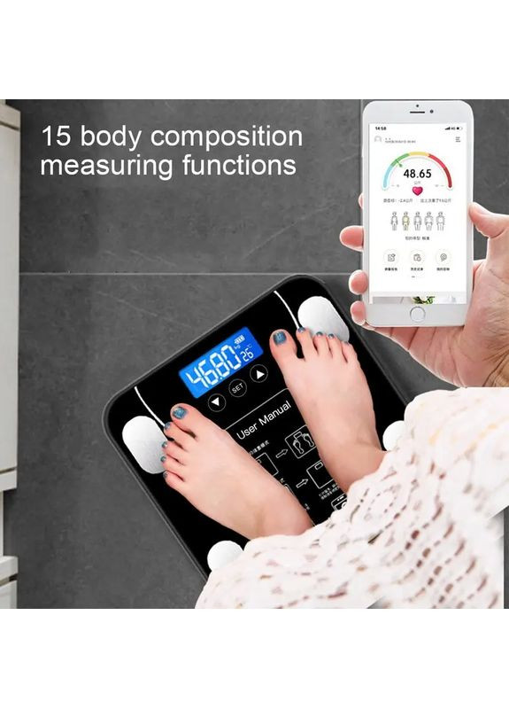 Розумні підлогові смарт ваги Bluetooth з додатком для Android або IOS, аналізатори жиру No Brand (364869947)