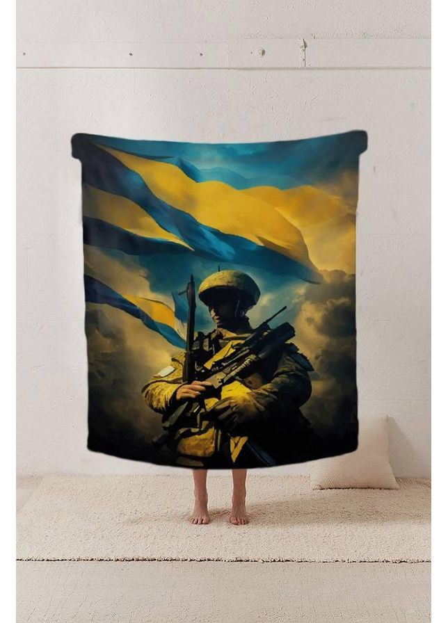 Плед патріотичний Захисник України якісне покривало з 3D малюнком розмір 135х160 Україна ТД (369660185)