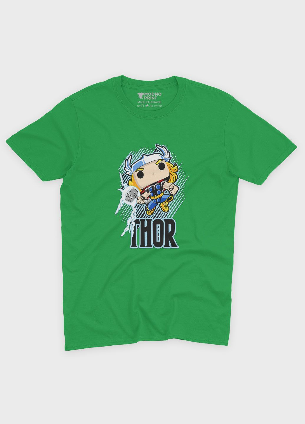 Зелена демісезонна футболка для хлопчика з принтом супергероя - тор (ts001-1-keg-006-024-003-b) Modno
