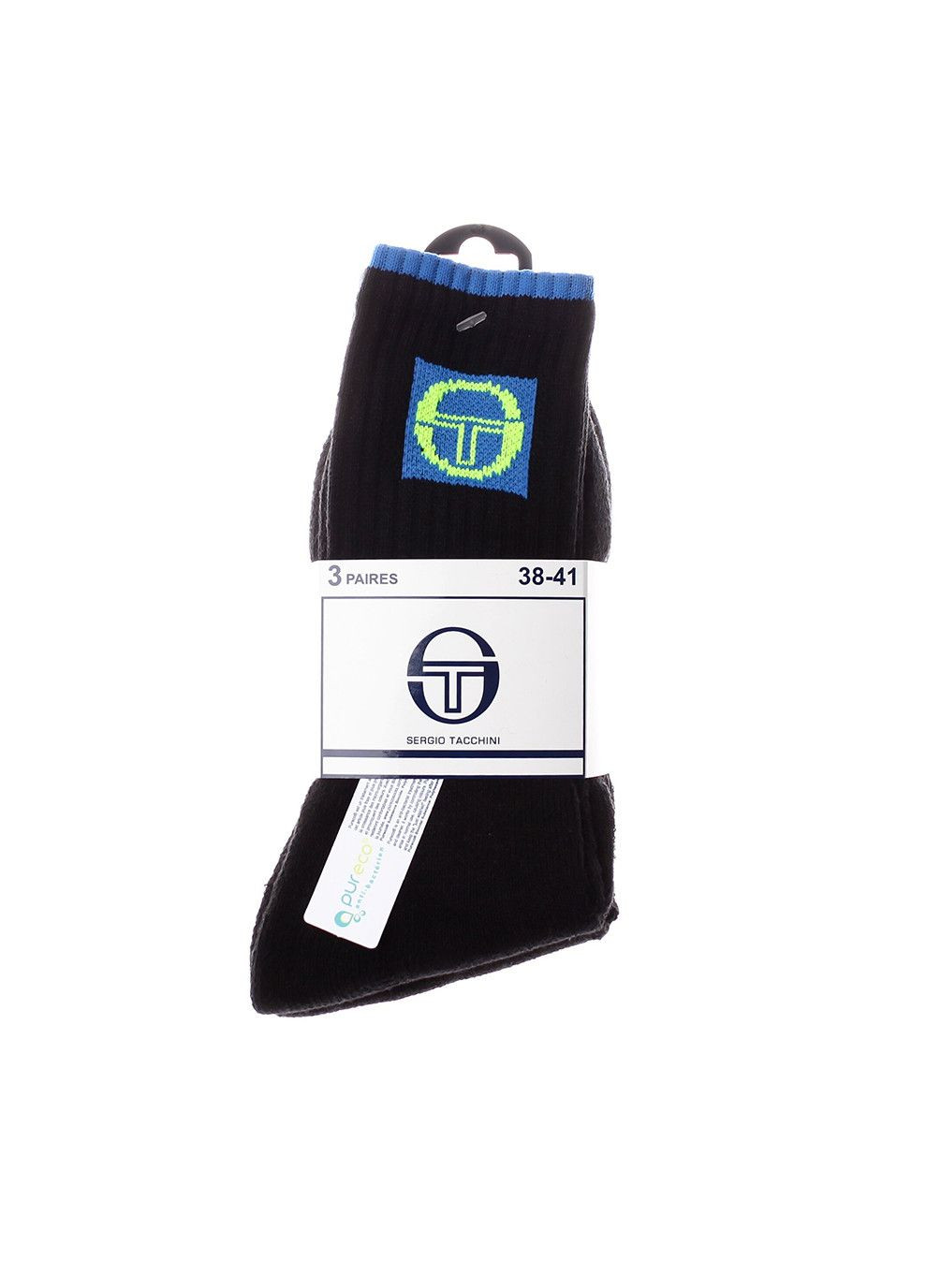 Чёрные носки 3-pack black Sergio Tacchini однотонные (333958010)