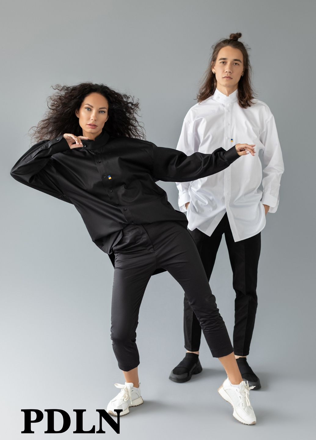 Оверсайз рубашка унисекс, с двойным воротником стойкой PDLN (304255201)