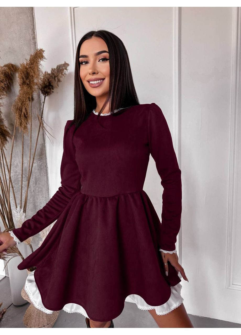 Бордовое коктейльное, вечернее женское платье а-силуэт No Brand однотонное